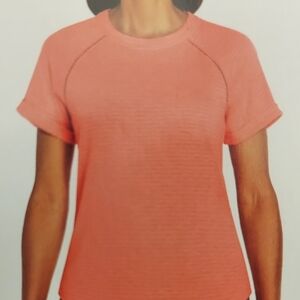 NWT EDDIE BAUER Shell Pink Ladder Trim Soft Slub Fabric Relaxed Fit SS Tee L
